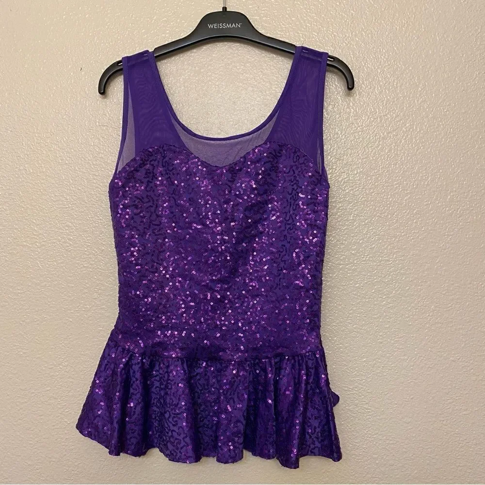 WEISSMAN Balera Dance Costume purple sequin tank peplum SQ7328 TOP Adult MA